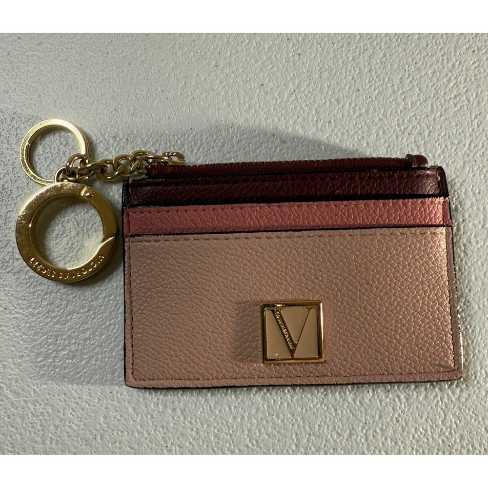Victorias Secret Signature Stripe Credit Card Case Coin Wallet Iconic Pink NWOT